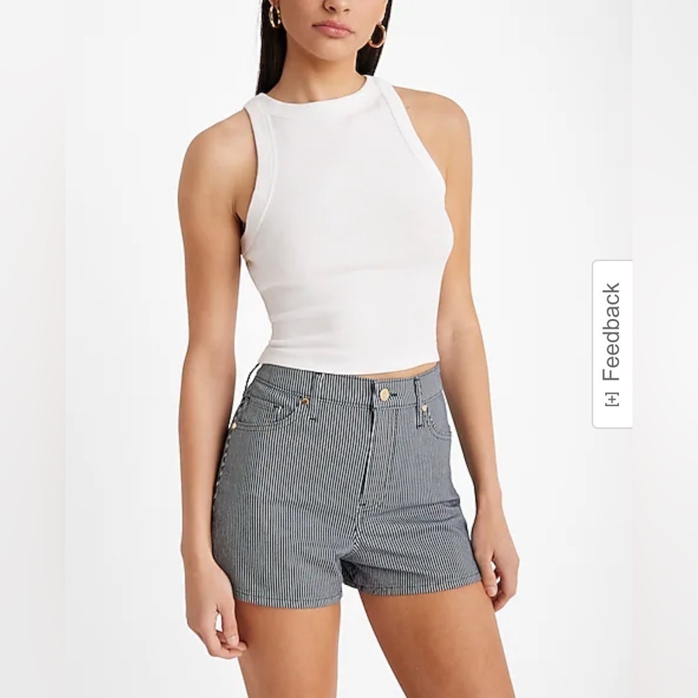 Express Super High Waisted Striped Jean Shorts
